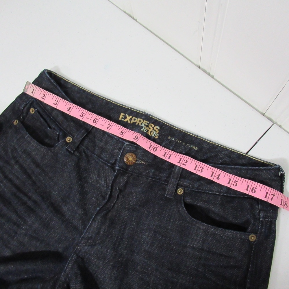 Express Dark Wash Eva Fit & Flare Wide-Leg Denim Jeans Size 10 Short - Picture 11 of 17
